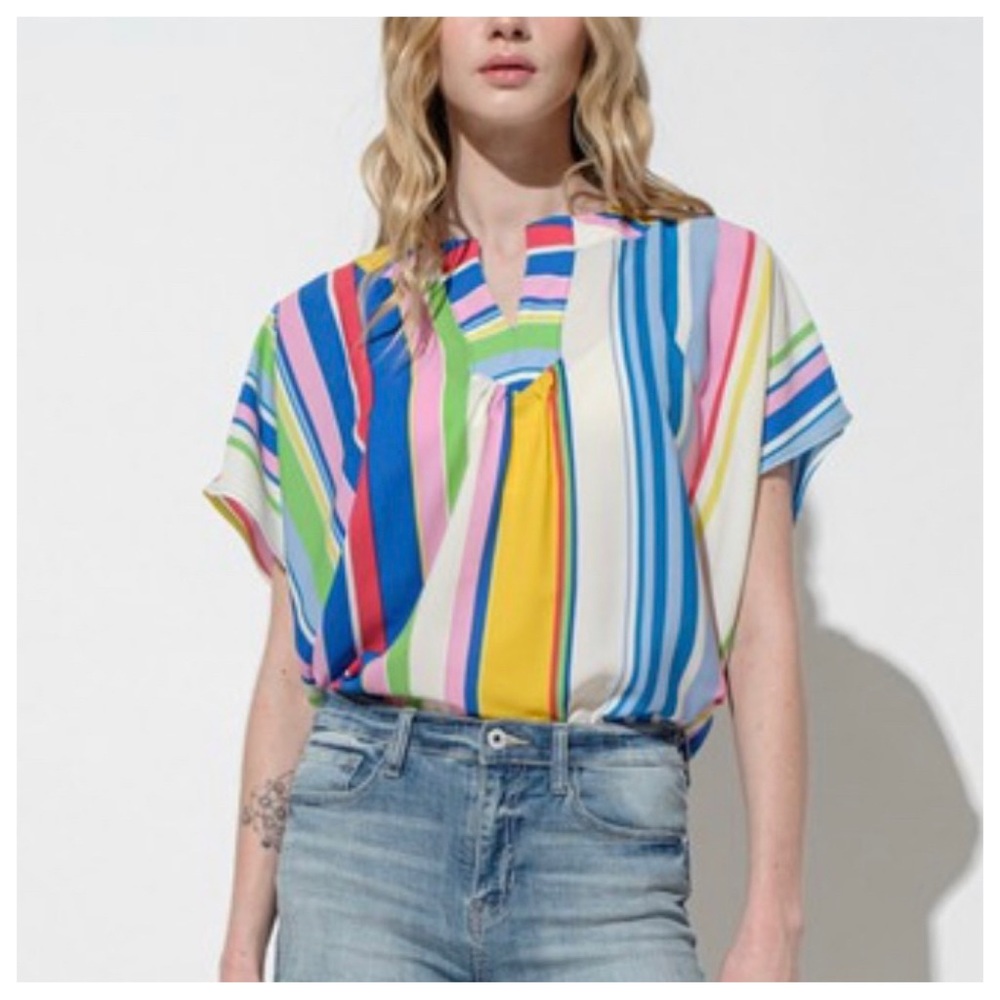 37 Boho Multi Color Loose Fit V-neck Blouse - Picture 5 of 6